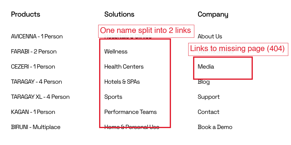 Footer with split links and 404 Media link highlighted