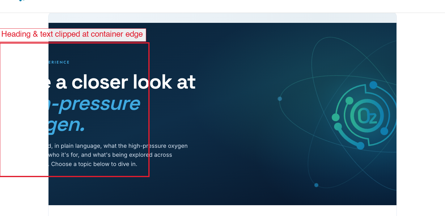 Hero text cut off on the left edge
